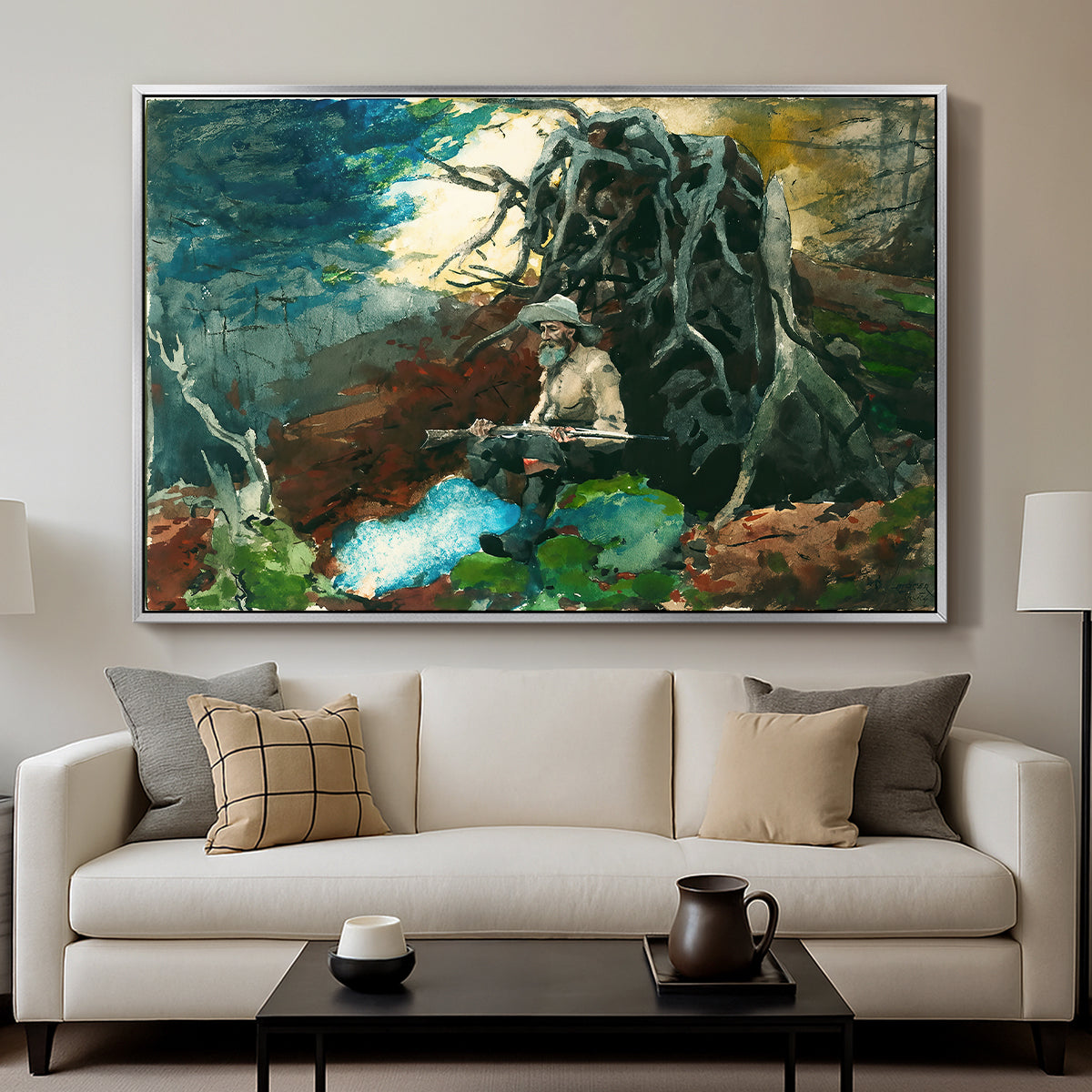 Campfire, Adirondacks, 1892 - Floater Framed Canvas Print