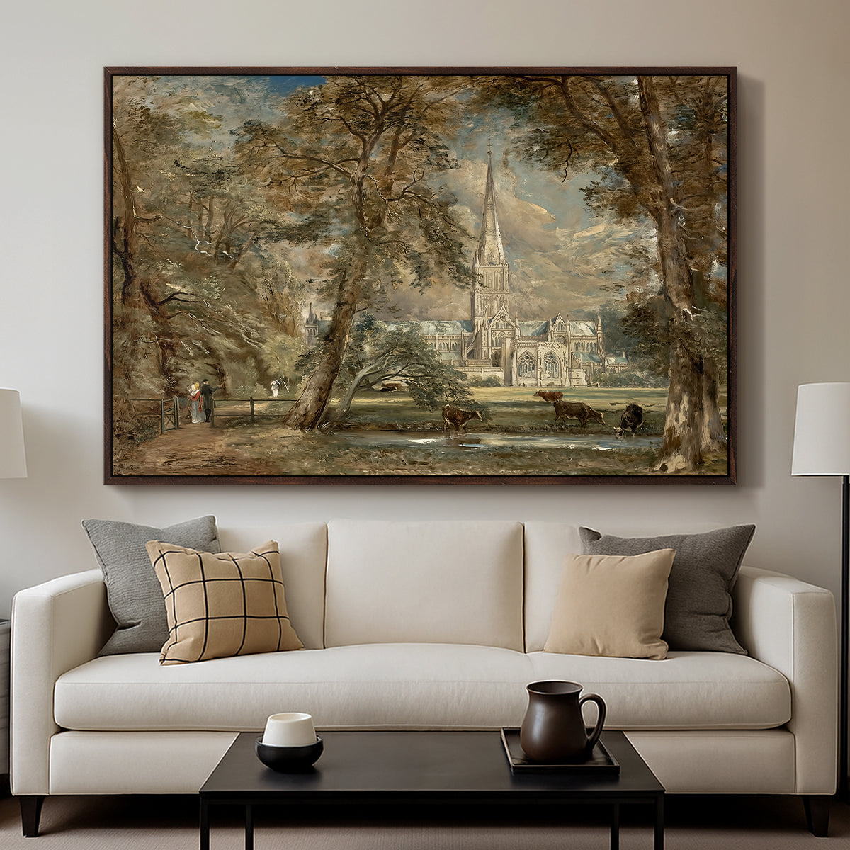 Salisbury Cathedral from the Bishop's Grounds, c. 1822-1823 - Floater Framed Canvas Print