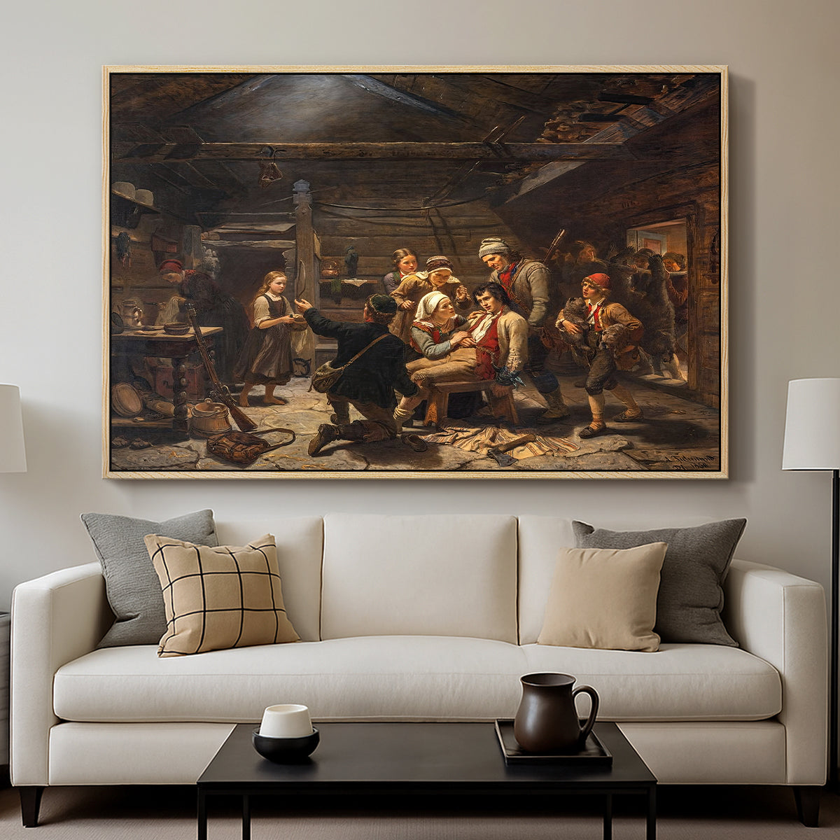 The Return of the Bear Hunter, 1856 - Floater Framed Canvas Print