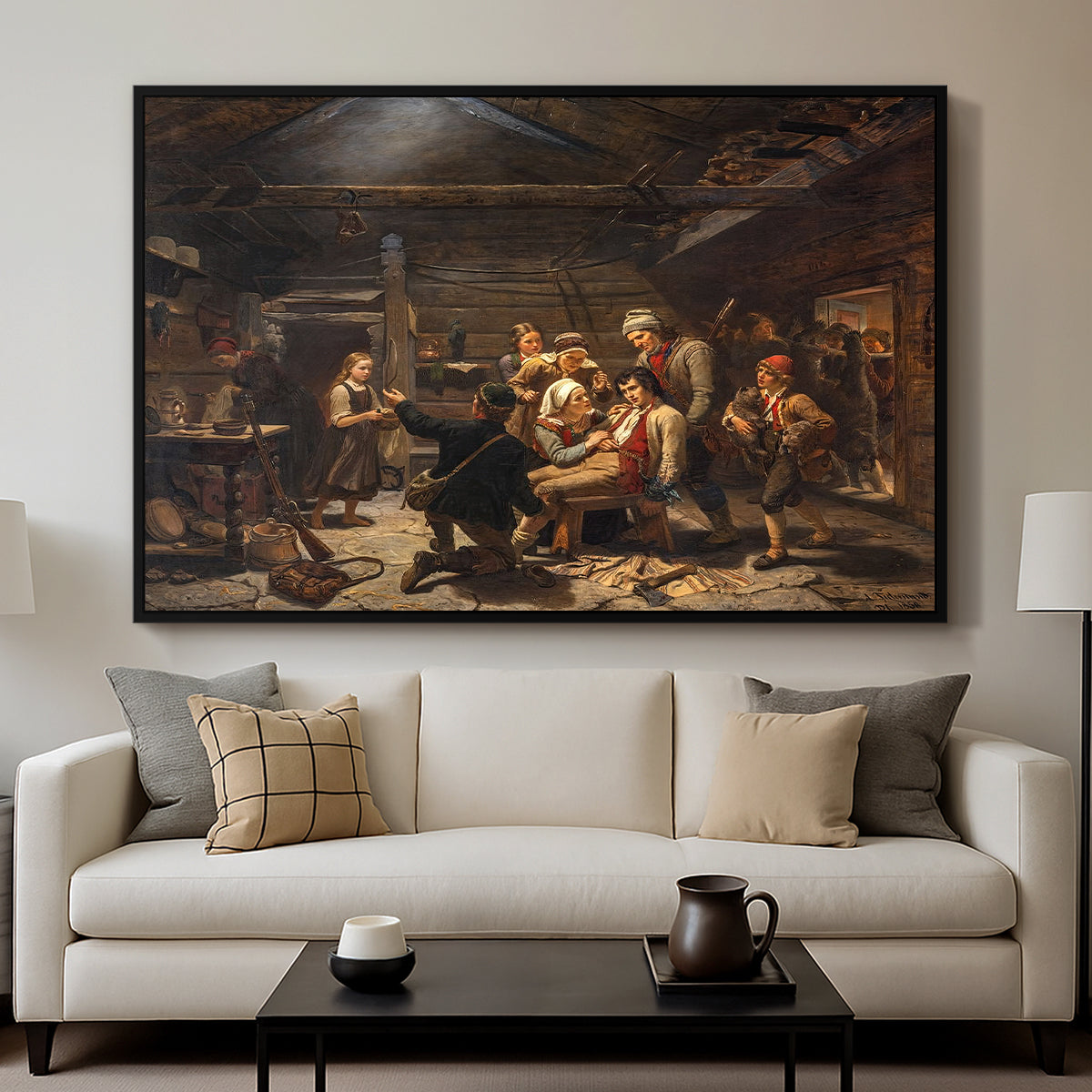The Return of the Bear Hunter, 1856 - Floater Framed Canvas Print