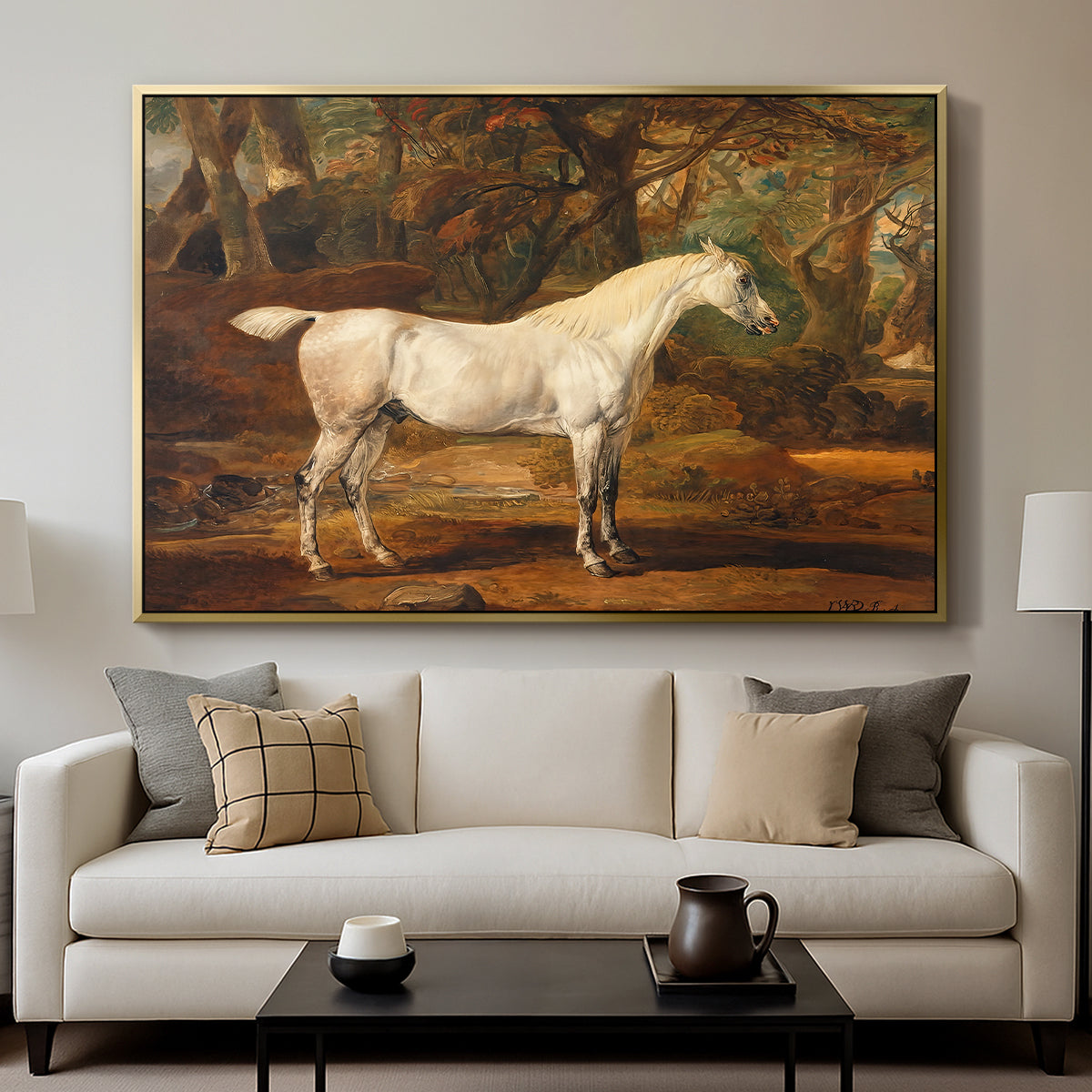 Grey Arabian Stallion, Property of Sir Watkin Williams-Wynn, c. 1817 - Floater Framed Canvas Print