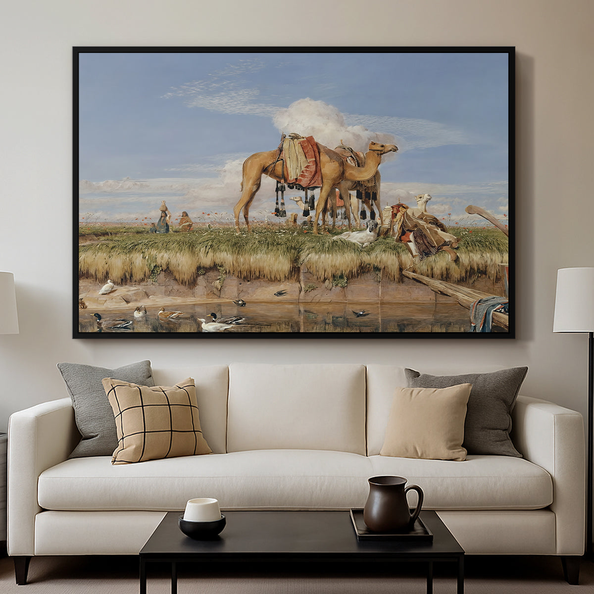 On the Banks of the Nile, Upper Egypt, 1876 - Floater Framed Canvas Print