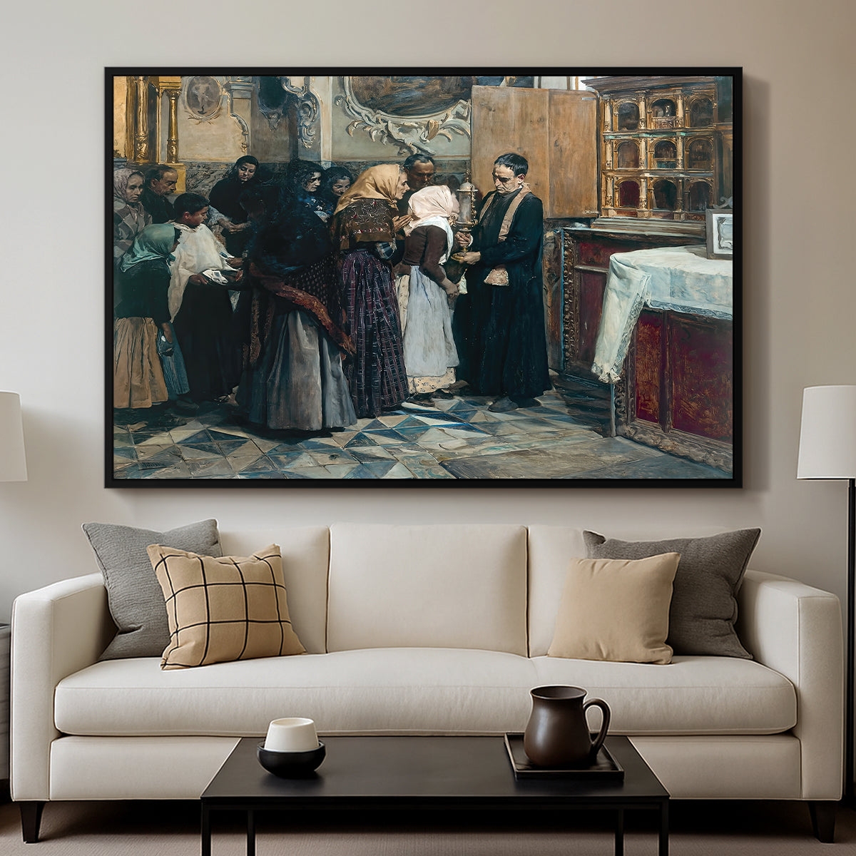 Kissing the Relic, 1893 - Floater Framed Canvas Print