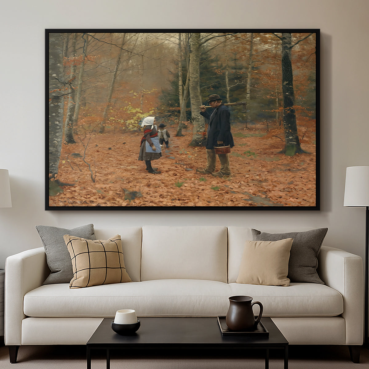 The Woodman and his Children, 1886 - Floater Framed Canvas Print