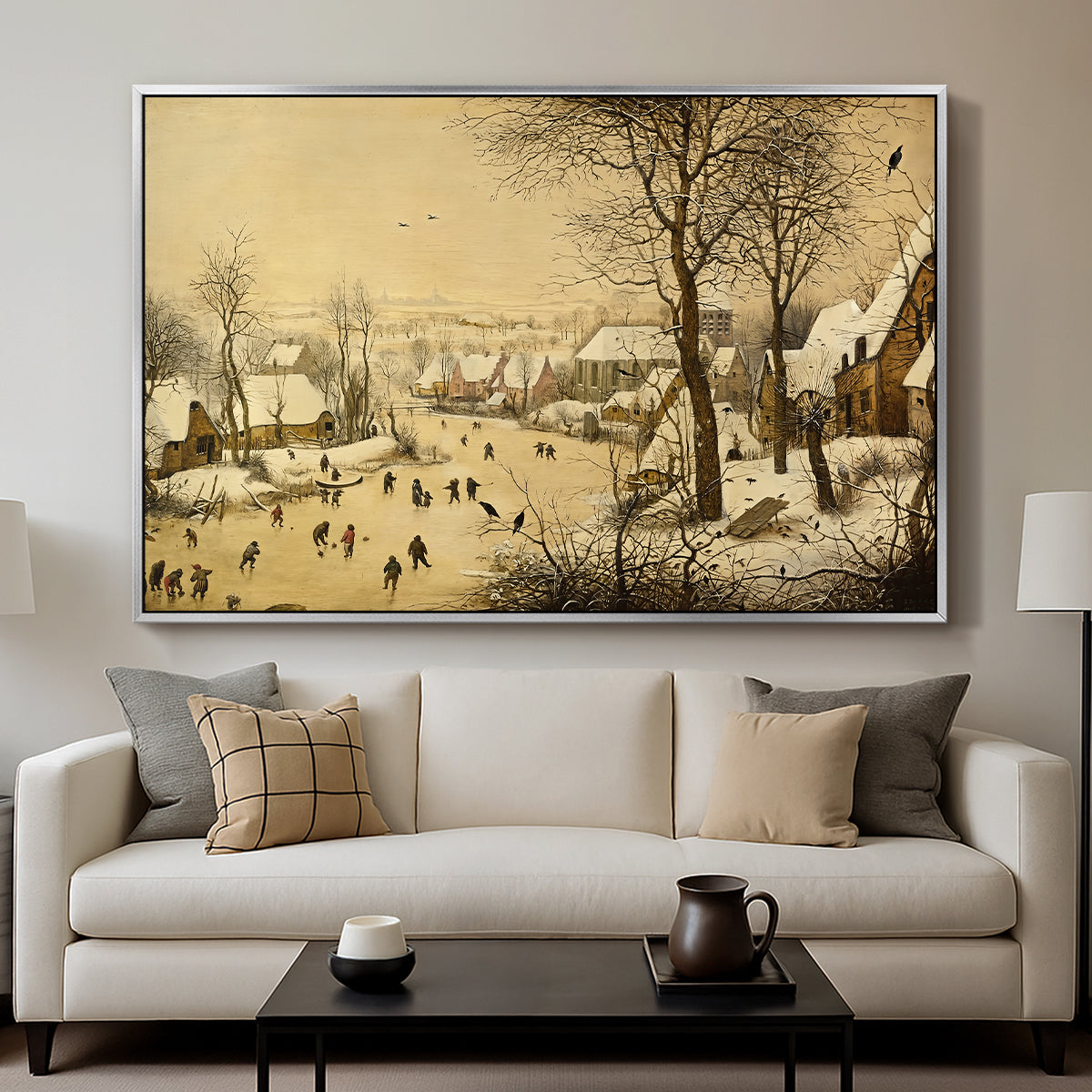 Winter Landscape with Skaters and Bird Trap, 1565 - Floater Framed Canvas Print