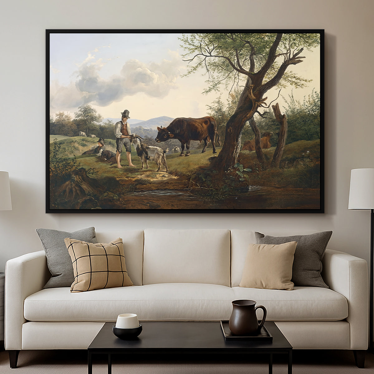 Shepherd with Billy Goat, c. 1830 - Floater Framed Canvas Print