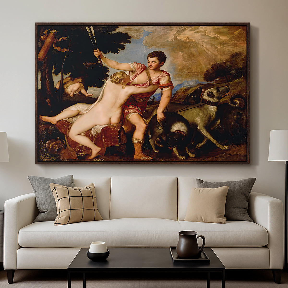 Venus and Adonis, 1554 - Floater Framed Canvas Print