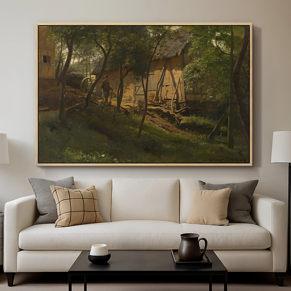 German Farm, 1859 - Floater Framed Canvas Print