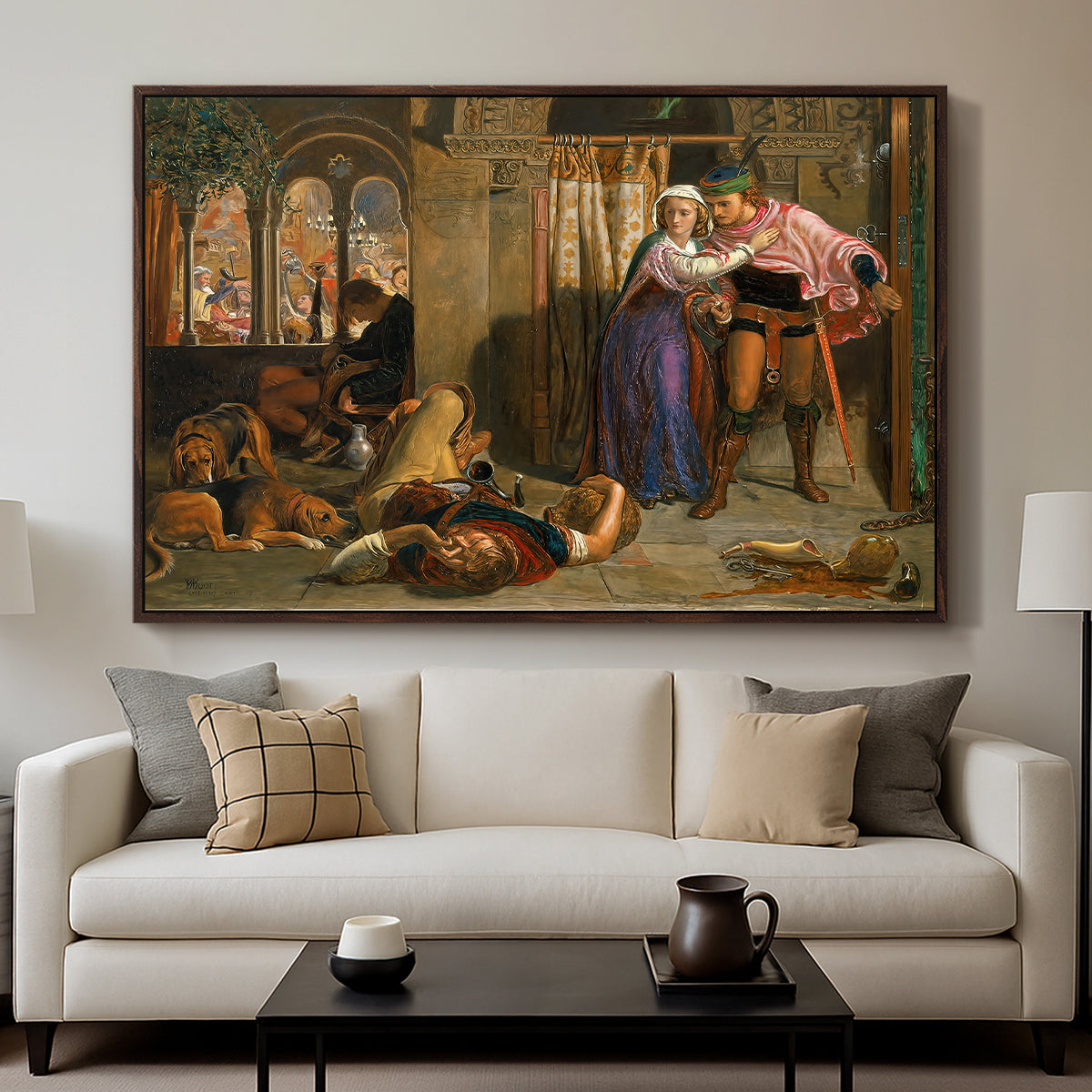 The Flight of Madeline and Porphyro, 1848 - Floater Framed Canvas Print