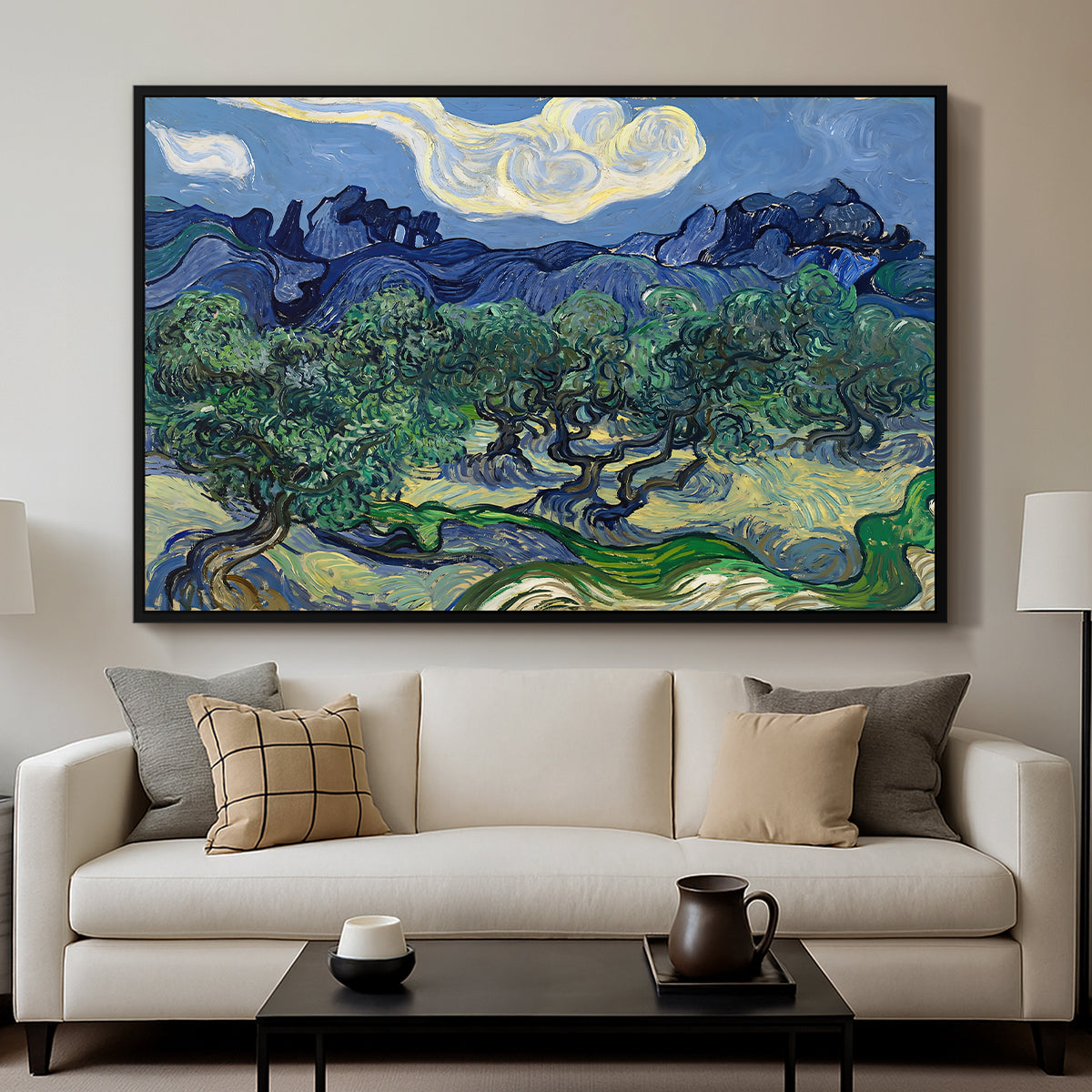 Olive Trees with the Alpilles in the Background, 1889 - Floater Framed Canvas Print