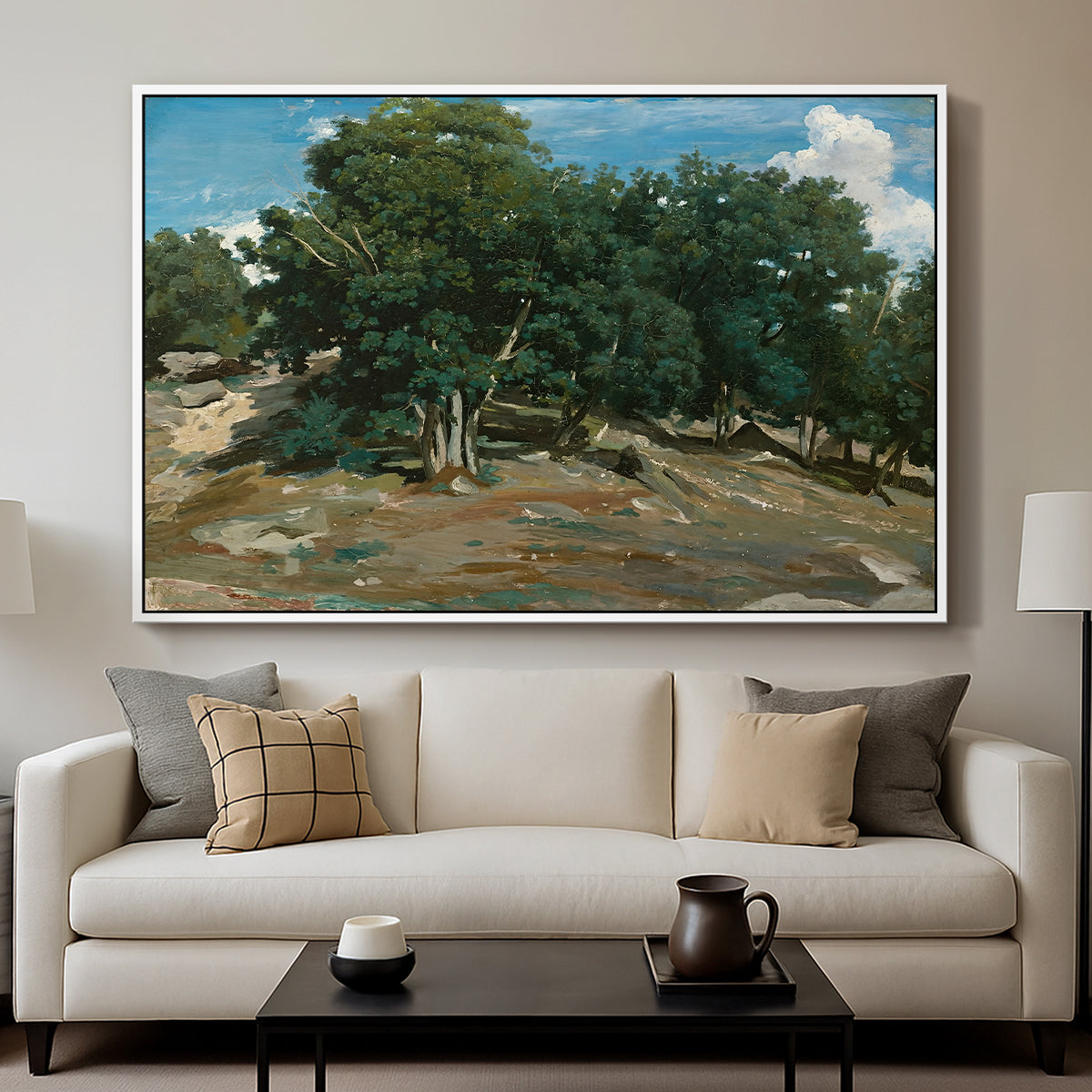 Fontainebleau: Oak Trees at Bas-Bréau, c. 1830-1835 - Floater Framed Canvas Print