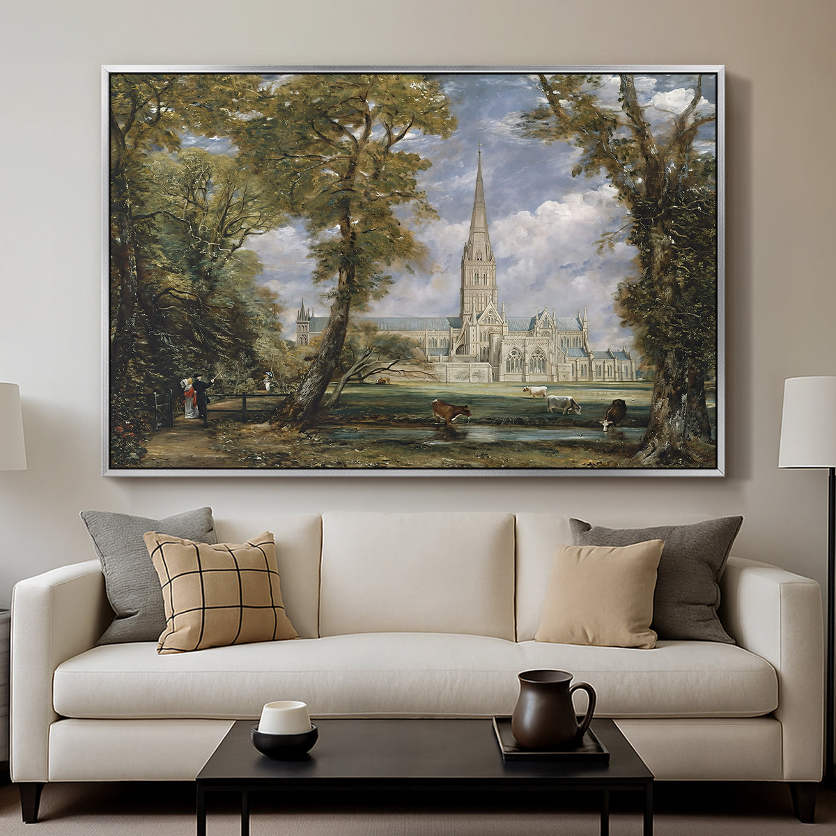 Salisbury Cathedral from the Bishop's Grounds, c. 1825 - Floater Framed Canvas Print