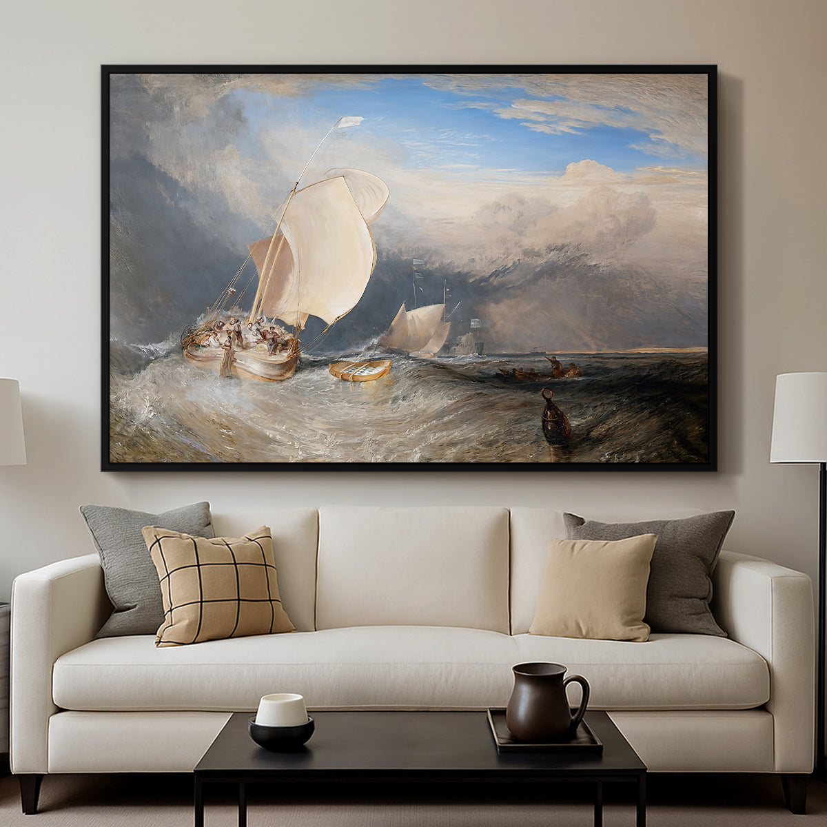 Fishing Boats with Hucksters Bargaining for Fish, 1837-1838 - Floater Framed Canvas Print