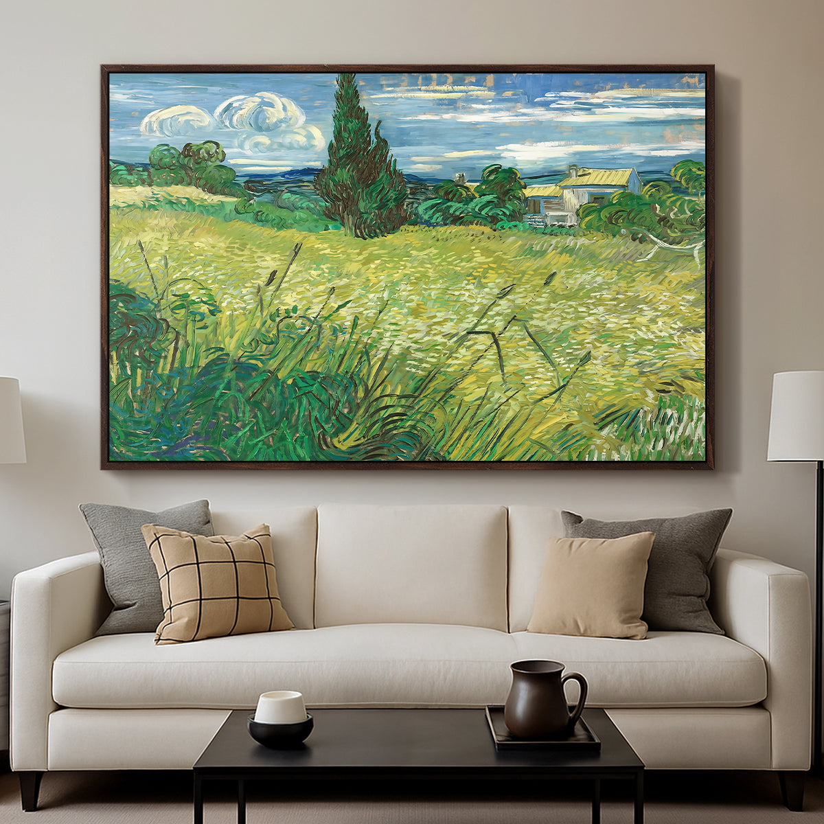 Green Wheat Field with Cypress, 1889 - Floater Framed Canvas Print