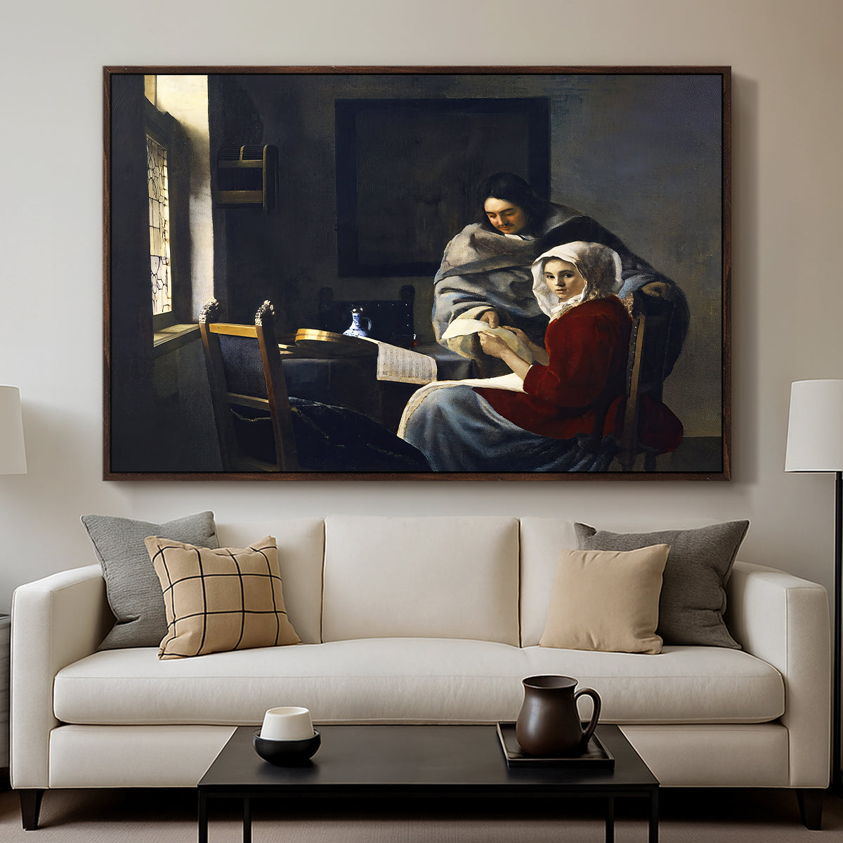 Girl Interrupted at Her Music, c. 1658-1659 - Floater Framed Canvas Print