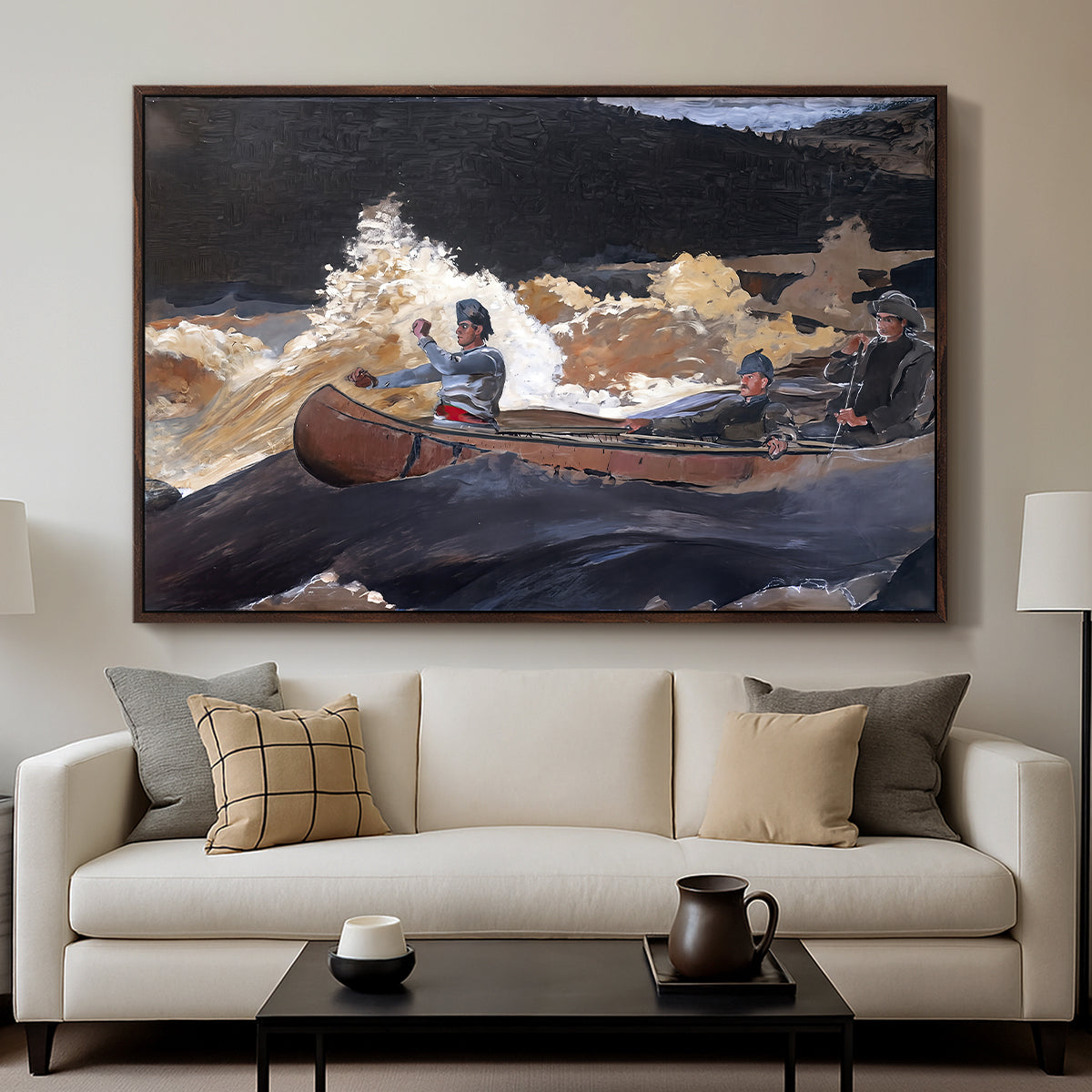 Shooting the Rapids, Saguenay River, 1905-1910 - Floater Framed Canvas Print
