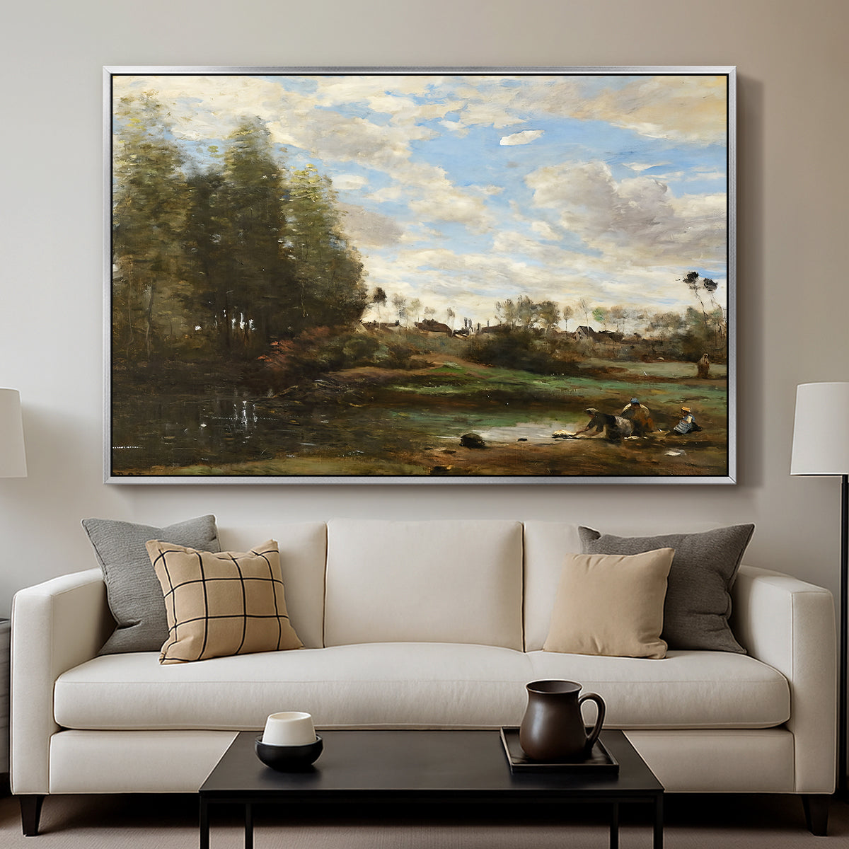 Washerwomen at the Water's Edge, c. 1860-1870 - Floater Framed Canvas Print
