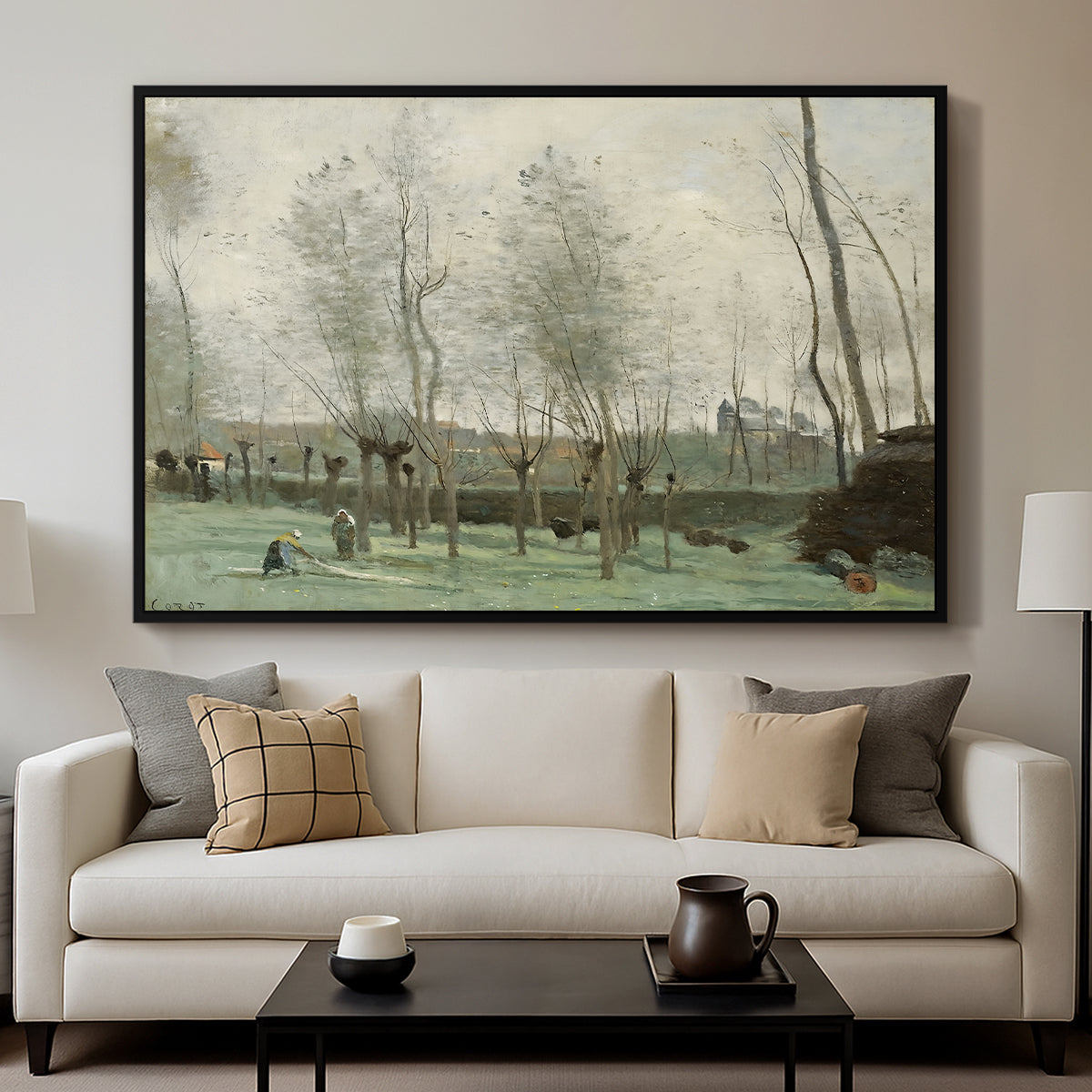 Washerwomen in a Willow Grove, c. 1871 - Floater Framed Canvas Print