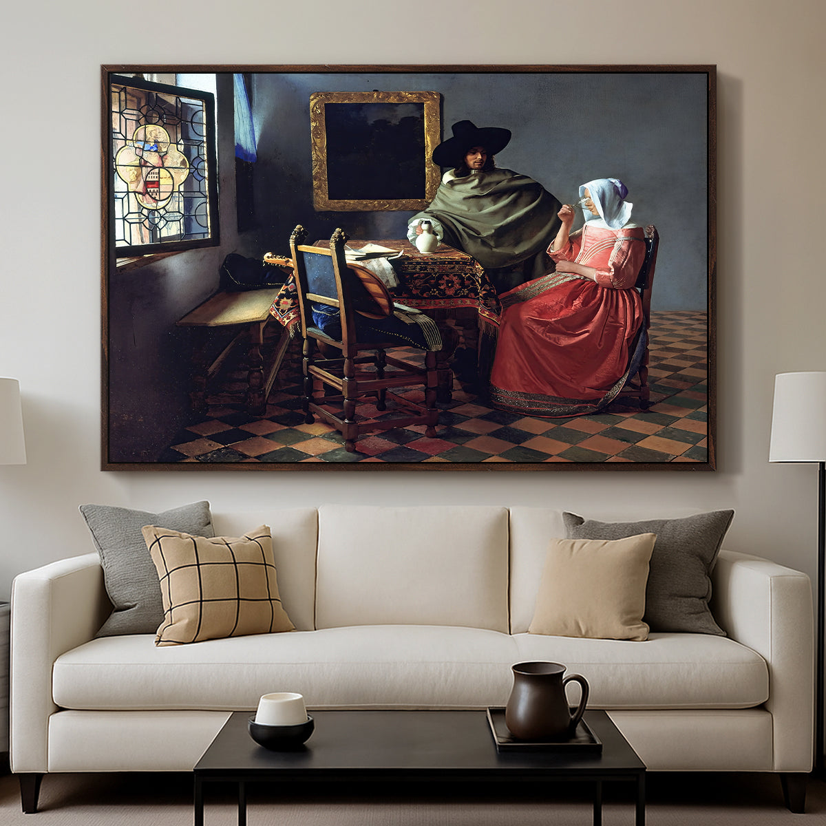 The Glass of Wine, c. 1660 - Floater Framed Canvas Print