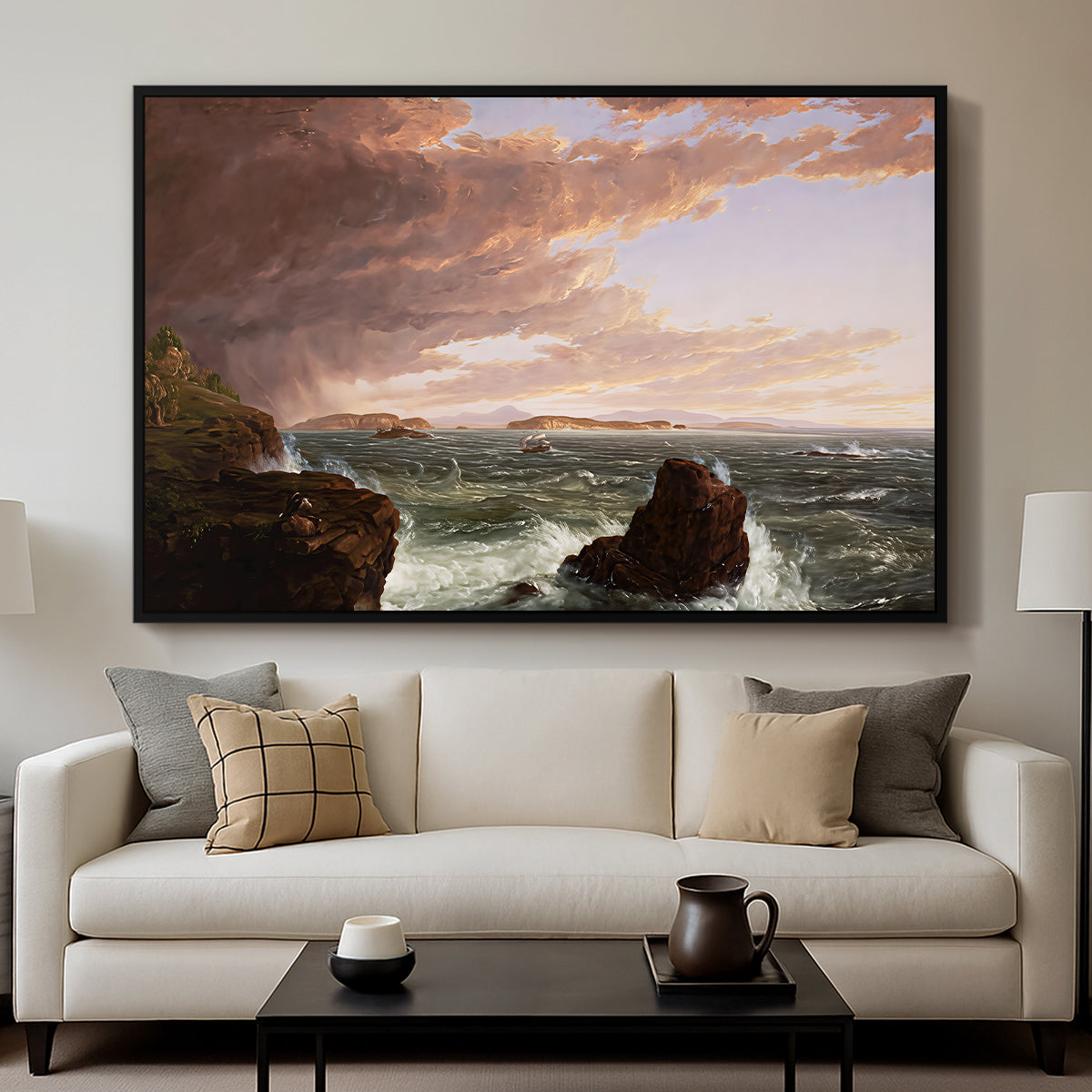 Views Across Frenchman's Bay from Mt. Desert Island, After a Squall, 1845 - Floater Framed Canvas Print