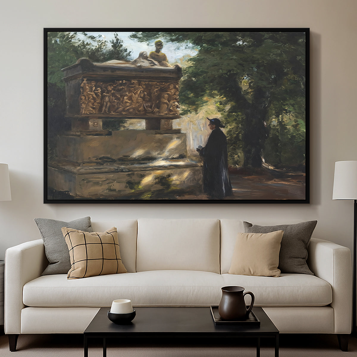 A Catholic Priest in Front of a Sarcophagus, c. 1857 - Floater Framed Canvas Print