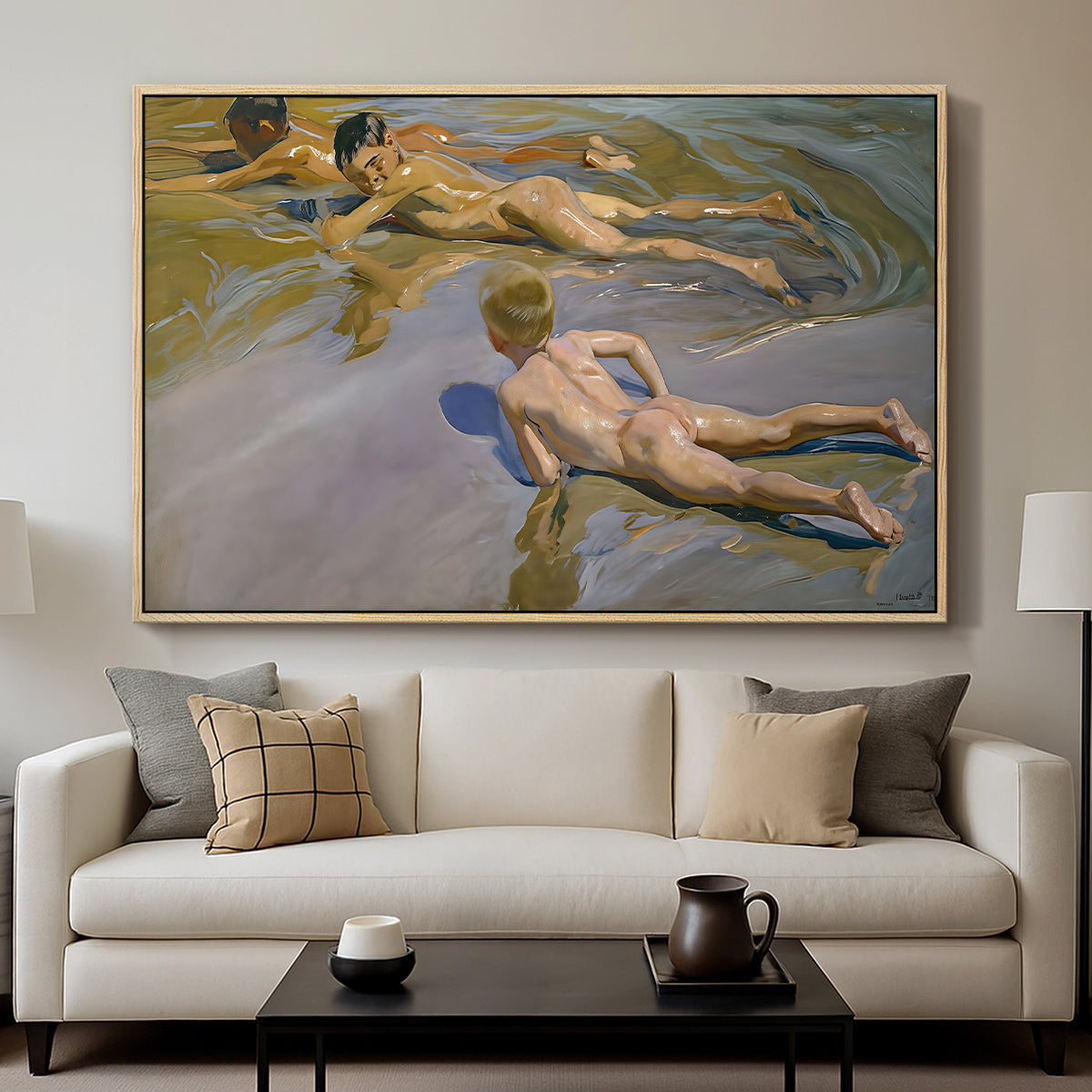 Boys on the Beach, 1910 - Floater Framed Canvas Print