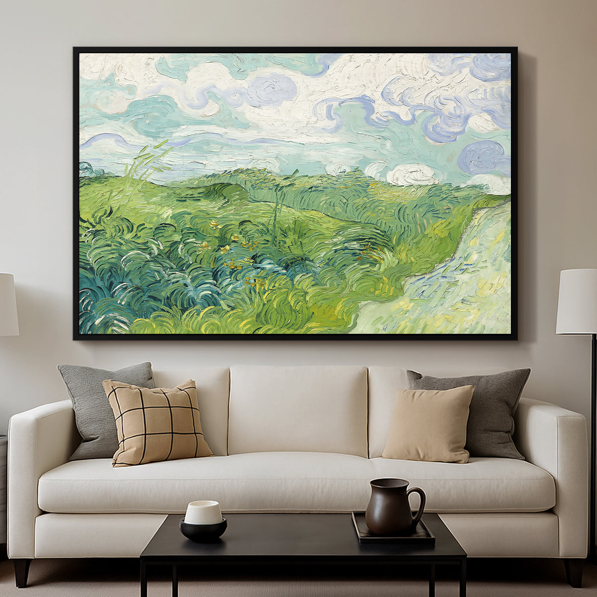 Green Wheat Field, Auvers, 1890 - Floater Framed Canvas Print