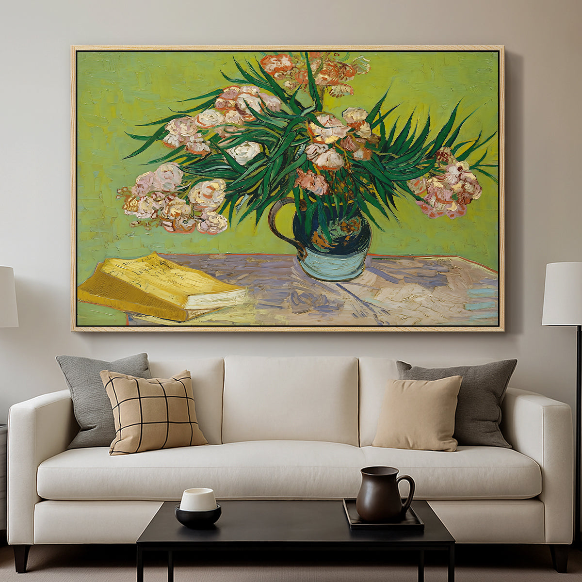 Vase with Oleanders and Books, 1888 - Floater Framed Canvas Print