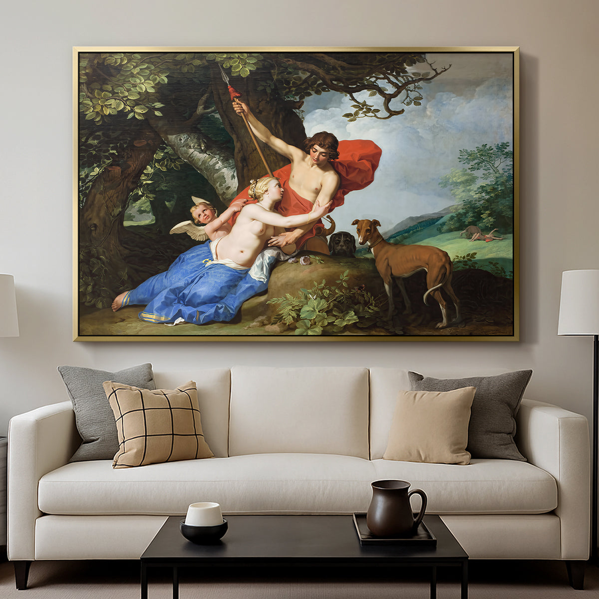 Venus and Adonis, 1632 - Floater Framed Canvas Print