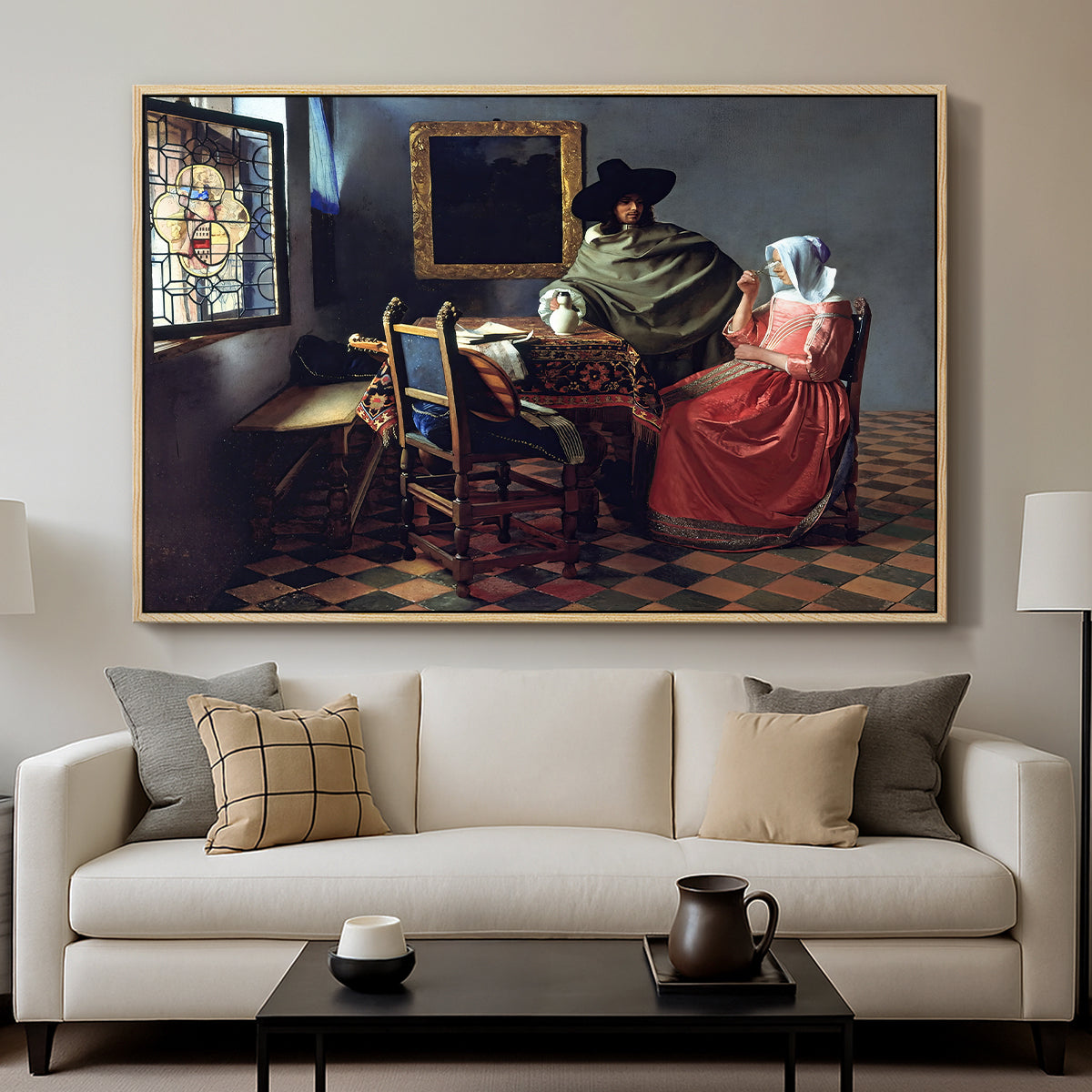 The Glass of Wine, c. 1660 - Floater Framed Canvas Print