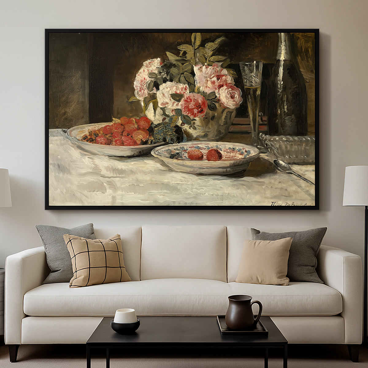 Strawberries and Champagne, c. 1881-1885 - Floater Framed Canvas Print