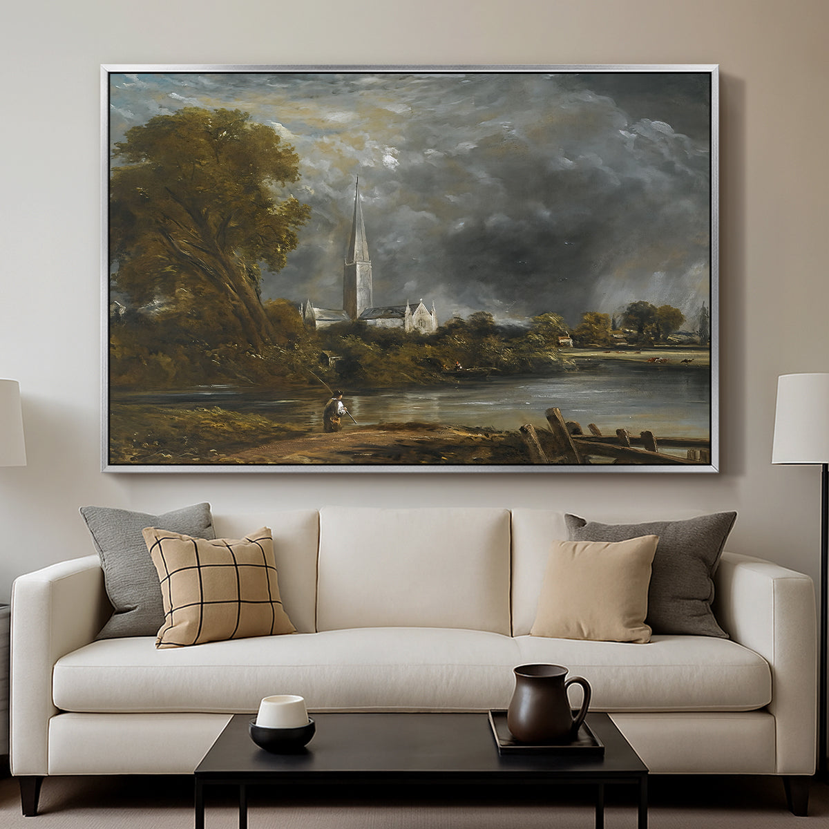 Salisbury Cathedral from the Meadows, c. 1831 - Floater Framed Canvas Print