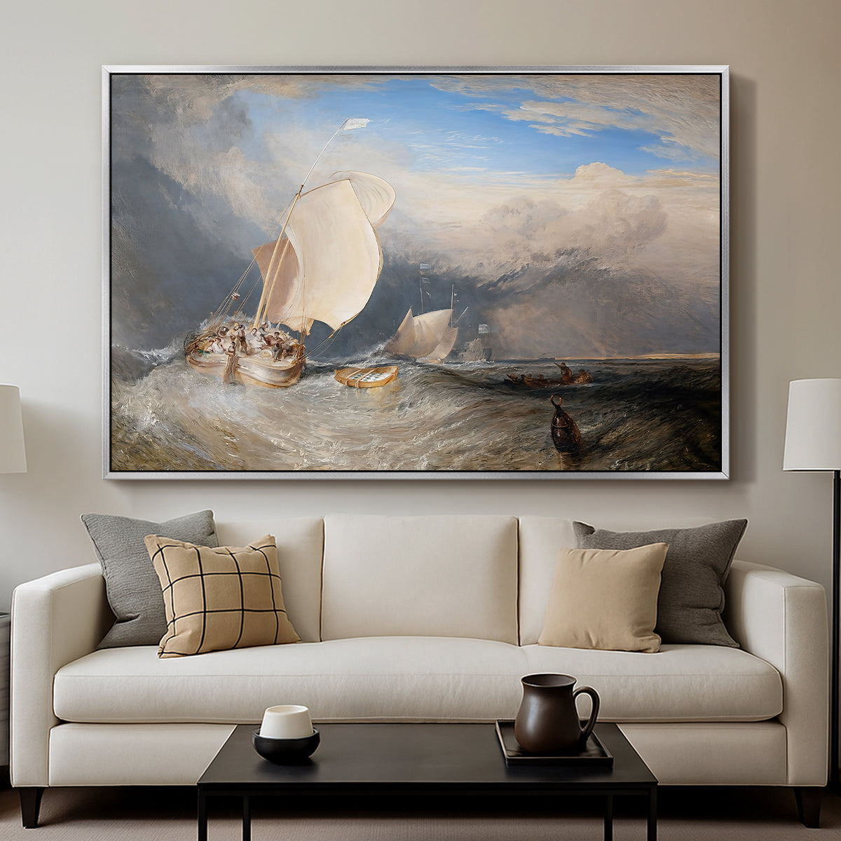 Fishing Boats with Hucksters Bargaining for Fish, 1837-1838 - Floater Framed Canvas Print