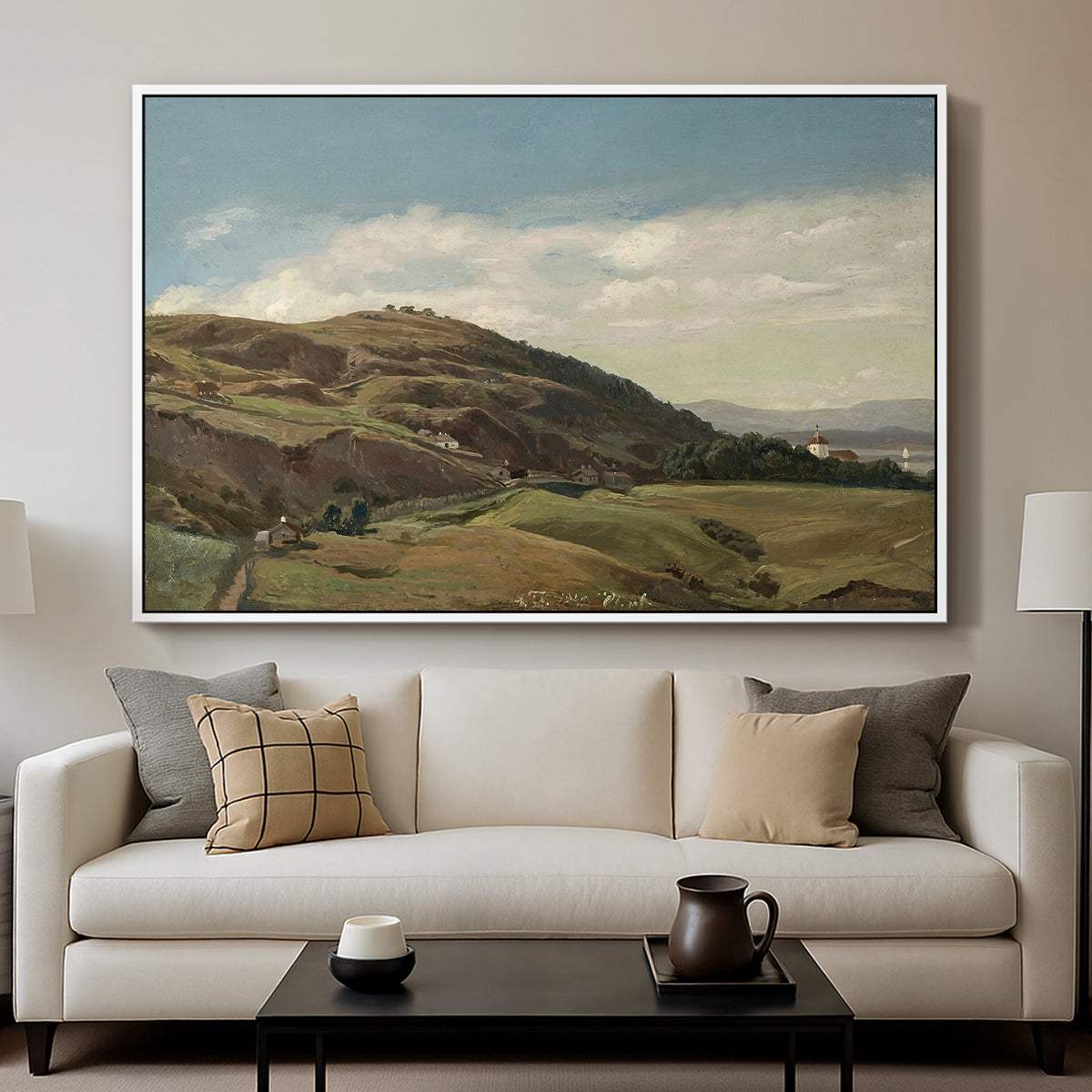 Ekeberg and Oslo Church, 1852 - Floater Framed Canvas Print