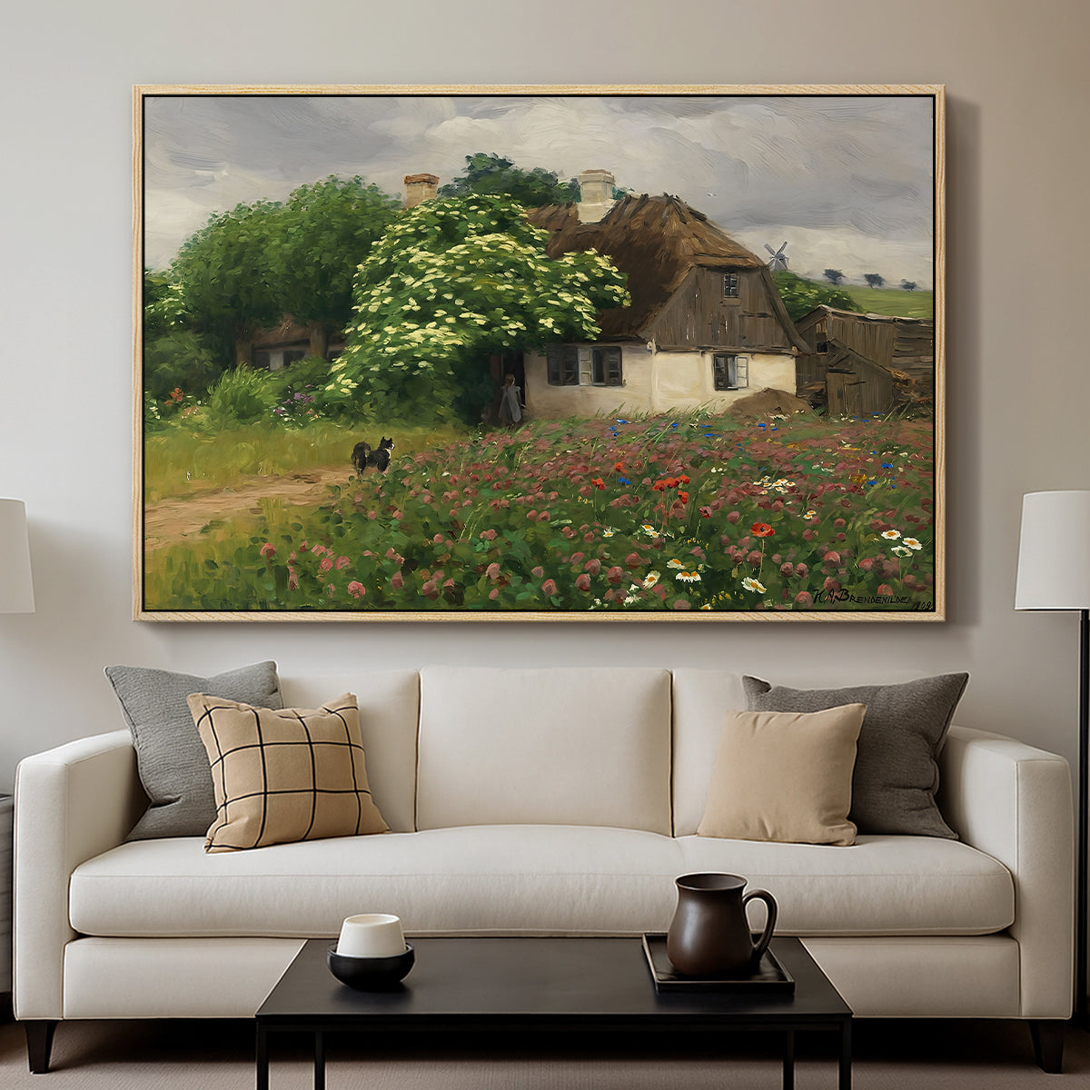 Farmhouse with Meadow Flowers, 1909 - Floater Framed Canvas Print