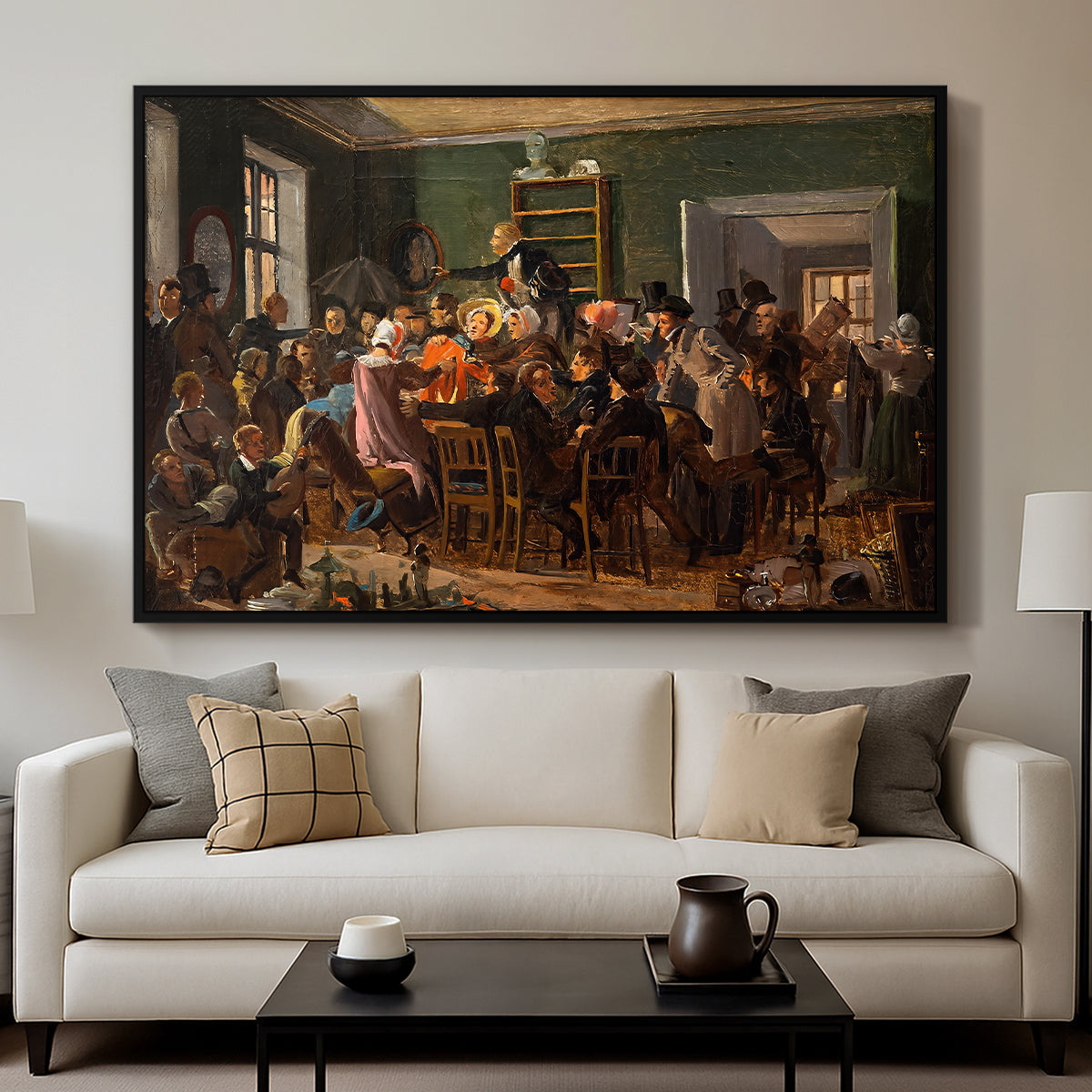 An Auction Scene, 1835 - Floater Framed Canvas Print