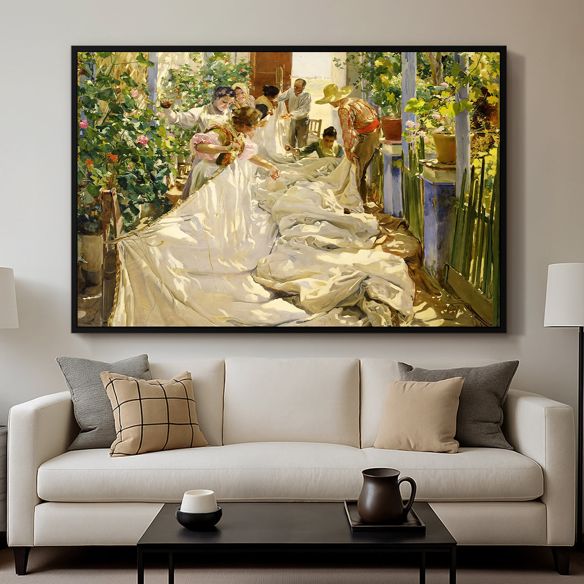Sewing the Sail, 1896 - Floater Framed Canvas Print