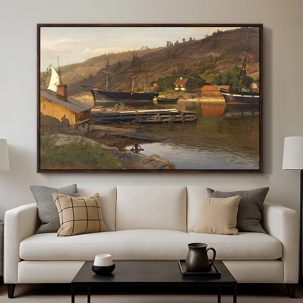 Landingsbrygge Husvik, Drøbak, 1875 - Floater Framed Canvas Print