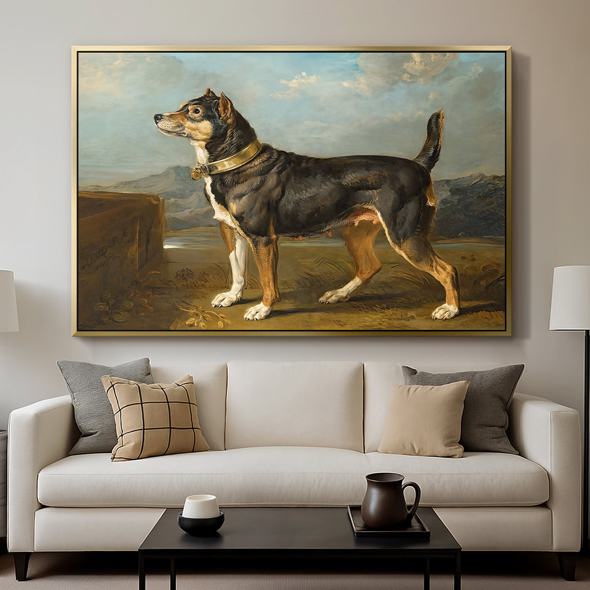 A Terrier in a Landscape, c. 1811 - Floater Framed Canvas Print