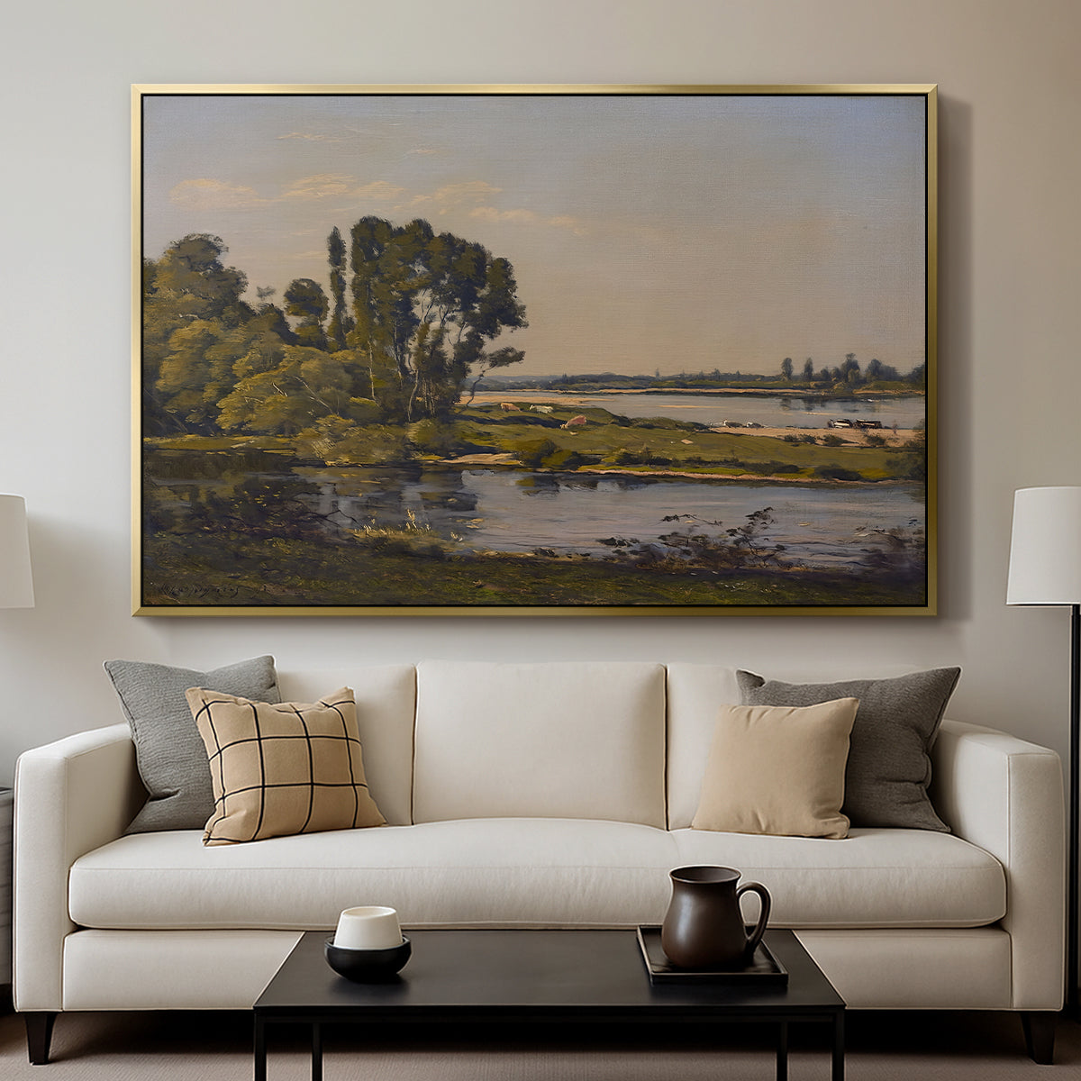 Landscape with a River, 1892 - Floater Framed Canvas Print