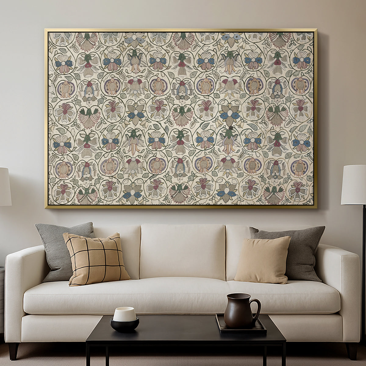 Long Cushion Cover (Printed Textile), c. 1600 - Floater Framed Canvas Print