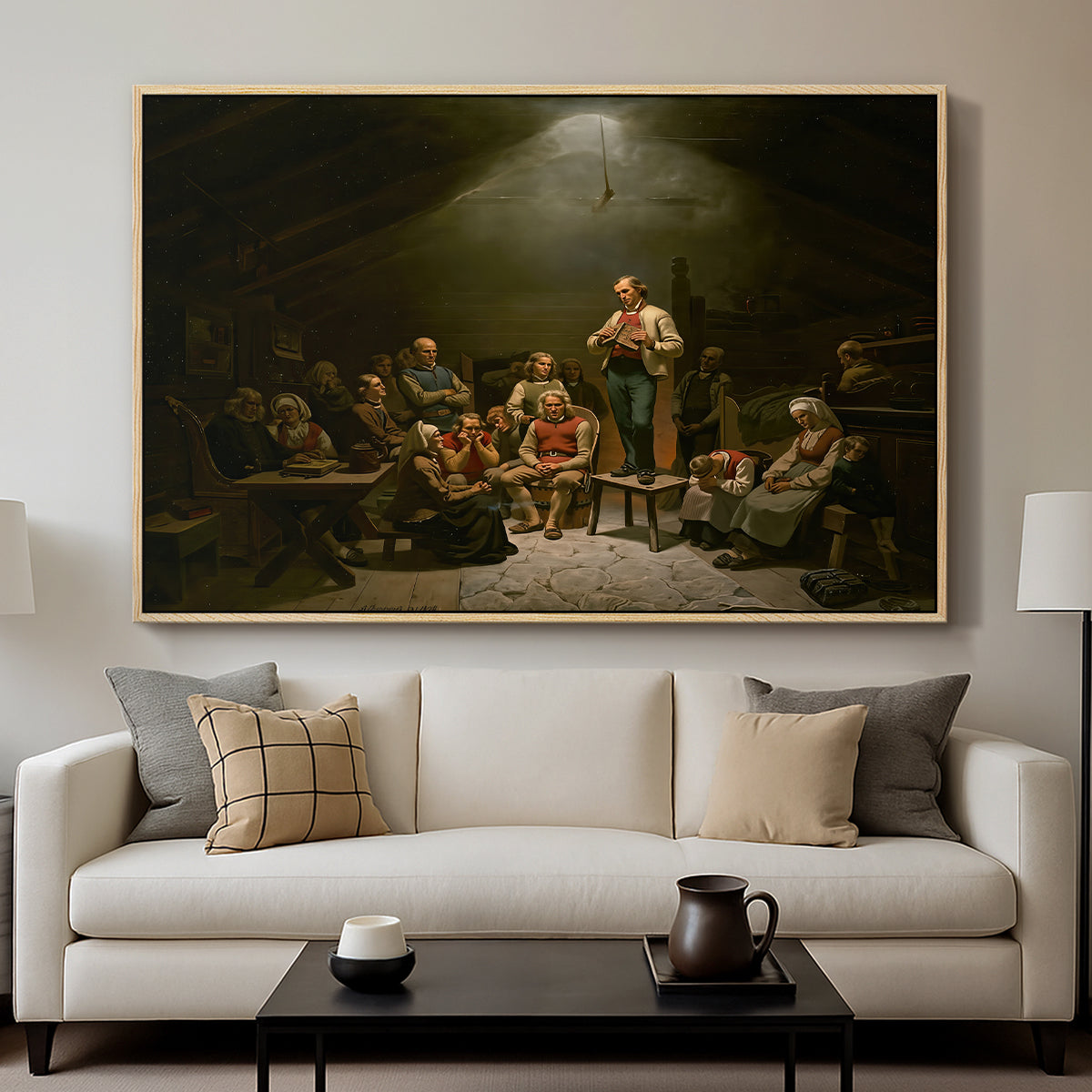 Low Church Devotion (Haugianerne), 1848 - Floater Framed Canvas Print