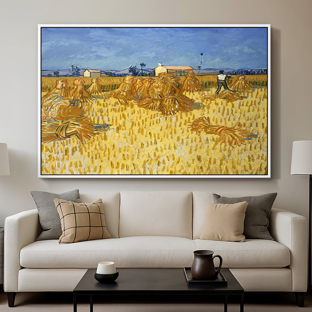Wheat Field with Sheaves (Harvest in Provence), 1888 - Floater Framed Canvas Print