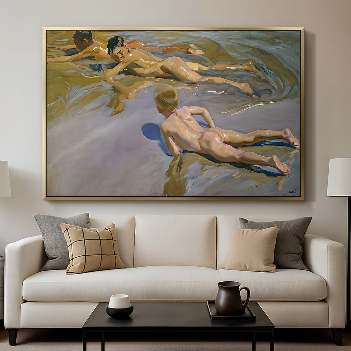 Boys on the Beach, 1910 - Floater Framed Canvas Print