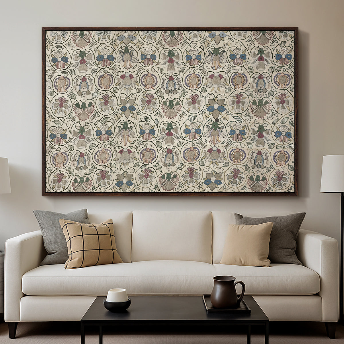 Long Cushion Cover (Printed Textile), c. 1600 - Floater Framed Canvas Print