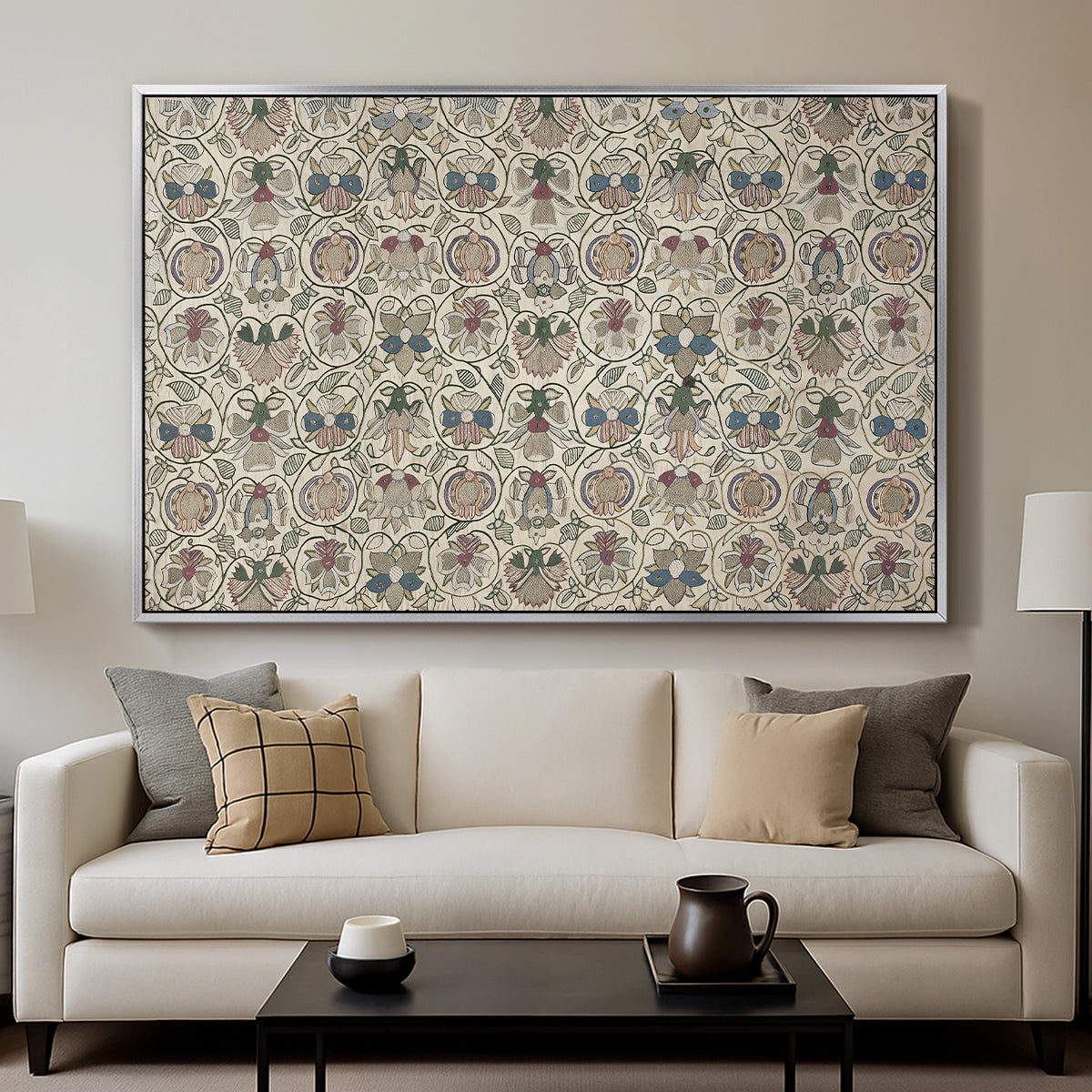 Long Cushion Cover (Printed Textile), c. 1600 - Floater Framed Canvas Print