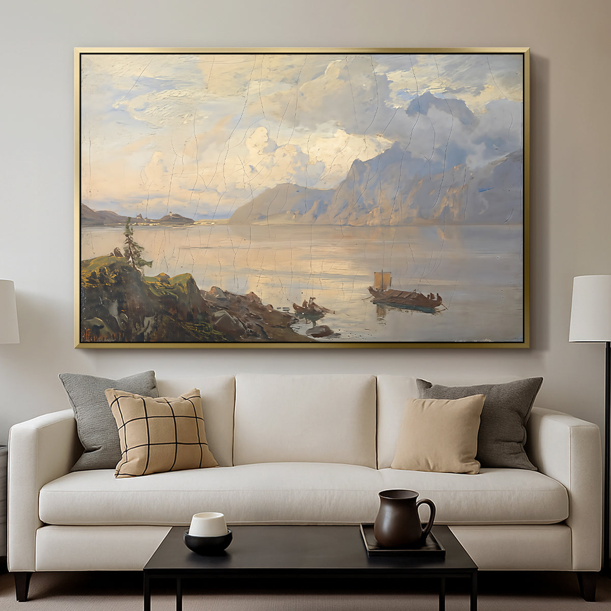 Traunsee, 1871 - Floater Framed Canvas Print