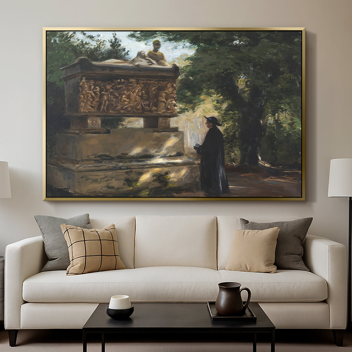 A Catholic Priest in Front of a Sarcophagus, c. 1857 - Floater Framed Canvas Print