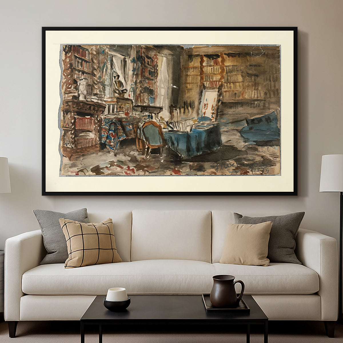 Cabinet de Flaubert à Croisset, 1874 - Floater Framed Canvas Print