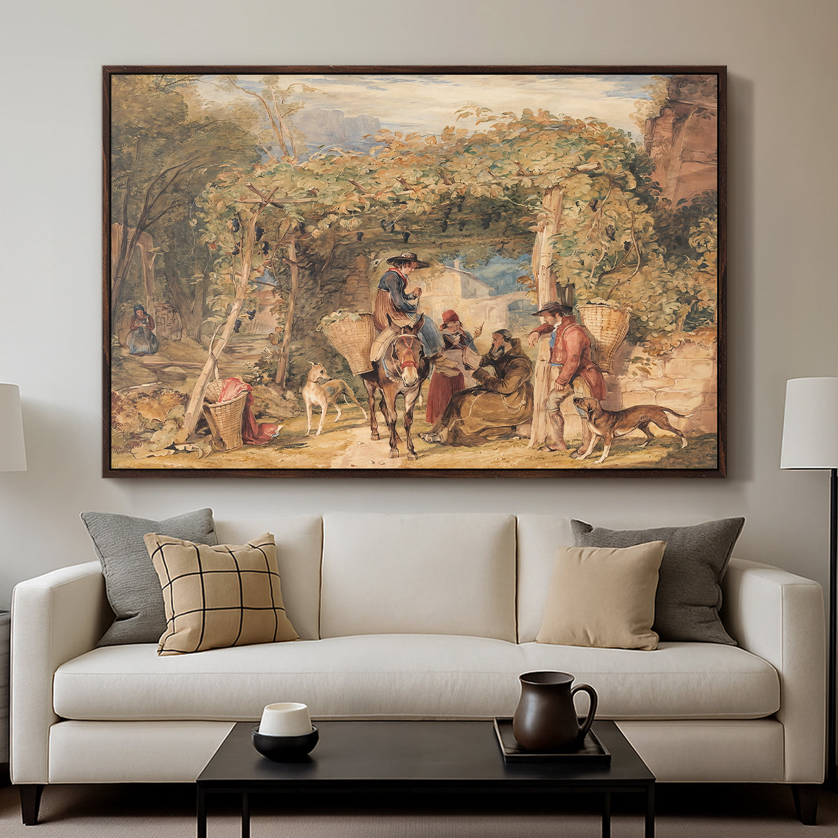 Figures and Animals in a Vineyard, c. 1829 - Floater Framed Canvas Print